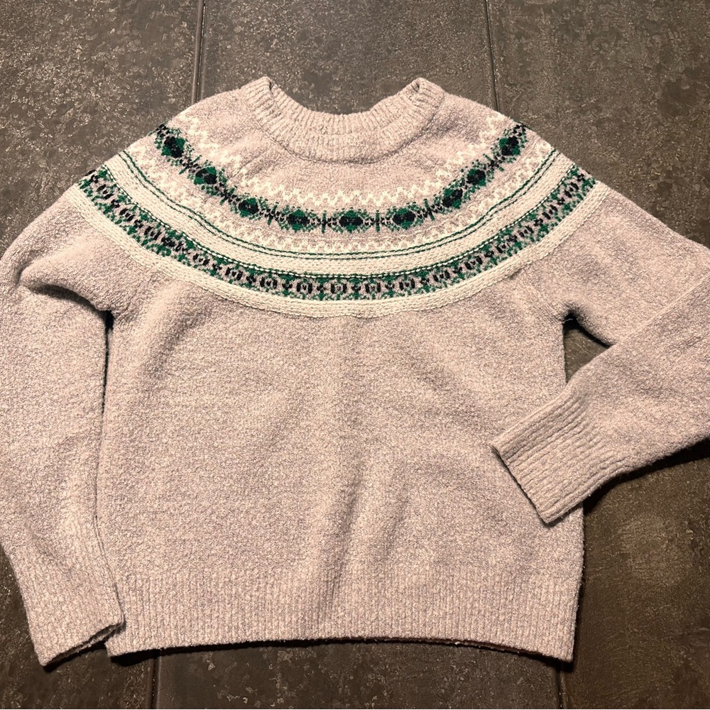 Cotton Emporium Gray Green Fair Isle Woman’s XS Crewneck Sweater